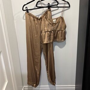 Wilfred Satin Gold Camel Two-Piece Set